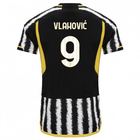 Kandiny Niño Camiseta Dusan Vlahovic #9 Blanco Negro 1ª Equipación 2023/24 La Camisa