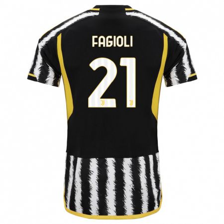 Kandiny Bambino Maglia Nicolò Fagioli #21 Nero Bianco Kit Gara Home 2023/24 Maglietta