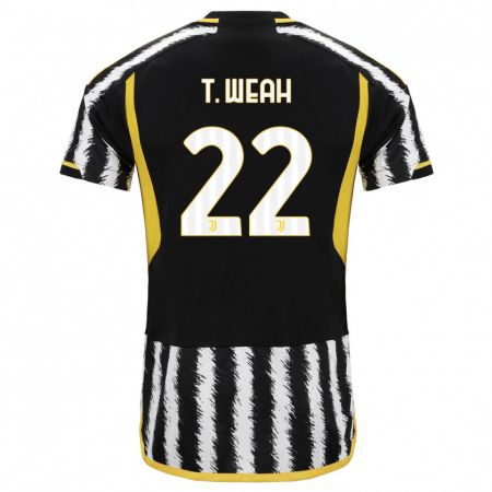 Kandiny Bambino Maglia Timothy Weah #22 Nero Bianco Kit Gara Home 2023/24 Maglietta