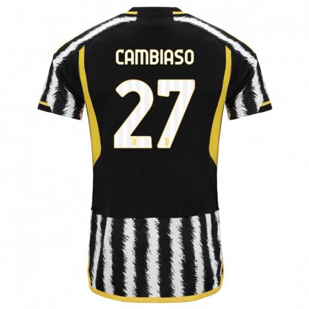 Kandiny Niño Camiseta Andrea Cambiaso #27 Blanco Negro 1ª Equipación 2023/24 La Camisa