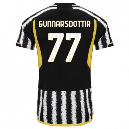 Kandiny Bambino Maglia Sara Bjork Gunnarsdottir #77 Nero Bianco Kit Gara Home 2023/24 Maglietta