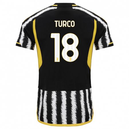 Kandiny Niño Camiseta Nicolo Turco #18 Blanco Negro 1ª Equipación 2023/24 La Camisa