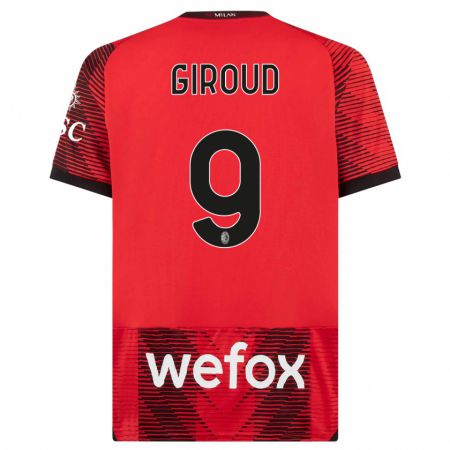 Kandiny Kinderen Olivier Giroud #9 Rood Zwart Thuisshirt Thuistenue 2023/24 T-Shirt België