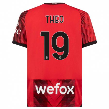 Kandiny Bambino Maglia Theo Hernández #19 Rosso Nero Kit Gara Home 2023/24 Maglietta