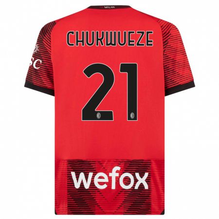 Kandiny Dzieci Samuel Chukwueze #21 Czerwony Czarny Domowa Koszulka 2023/24 Koszulki Klubowe