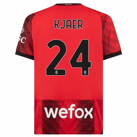 Kandiny Bambino Maglia Simon Kjaer #24 Rosso Nero Kit Gara Home 2023/24 Maglietta