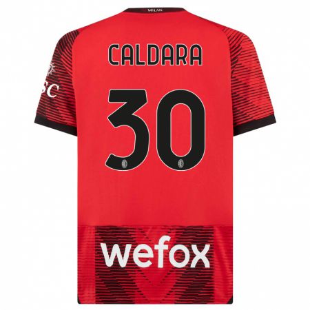 Kandiny Bambino Maglia Mattia Caldara #30 Rosso Nero Kit Gara Home 2023/24 Maglietta