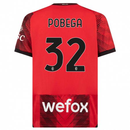 Kandiny Bambino Maglia Tommaso Pobega #32 Rosso Nero Kit Gara Home 2023/24 Maglietta