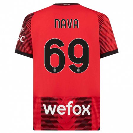 Kandiny Niño Camiseta Lapo Nava #69 Negro Rojo 1ª Equipación 2023/24 La Camisa