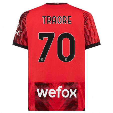 Kandiny Bambino Maglia Chaka Traorè #70 Rosso Nero Kit Gara Home 2023/24 Maglietta