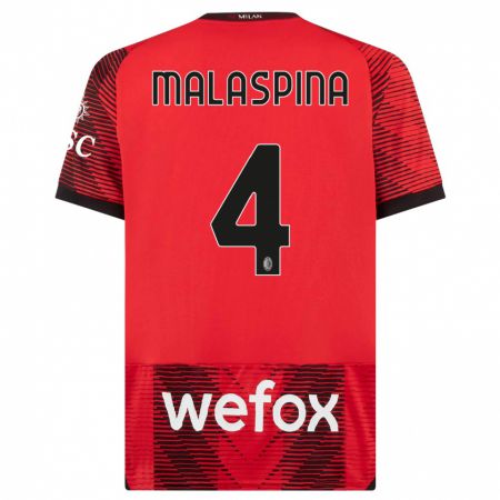 Kandiny Bambino Maglia Mattia Malaspina #4 Rosso Nero Kit Gara Home 2023/24 Maglietta