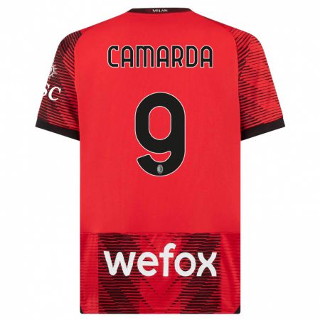 Kandiny Bambino Maglia Francesco Camarda #9 Rosso Nero Kit Gara Home 2023/24 Maglietta