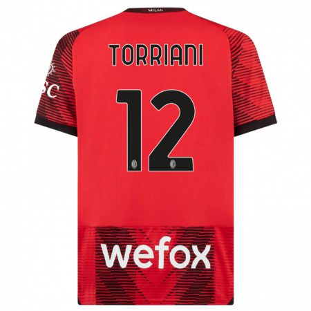 Kandiny Niño Camiseta Lorenzo Torriani #12 Negro Rojo 1ª Equipación 2023/24 La Camisa