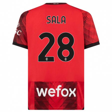 Kandiny Niño Camiseta Emanuele Sala #28 Negro Rojo 1ª Equipación 2023/24 La Camisa