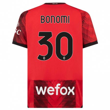 Kandiny Kinderen Alessandro Bonomi #30 Rood Zwart Thuisshirt Thuistenue 2023/24 T-Shirt België