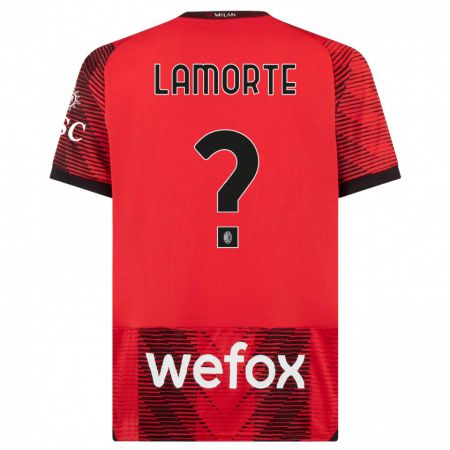 Kandiny Niño Camiseta Alessandro Lamorte #0 Negro Rojo 1ª Equipación 2023/24 La Camisa