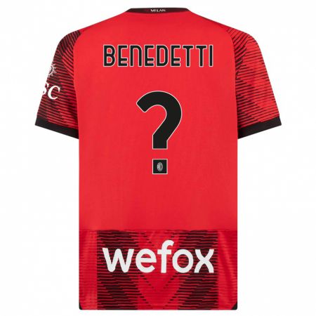 Kandiny Niño Camiseta Gioele Benedetti #0 Negro Rojo 1ª Equipación 2023/24 La Camisa