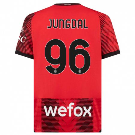 Kandiny Bambino Maglia Andreas Jungdal #96 Rosso Nero Kit Gara Home 2023/24 Maglietta