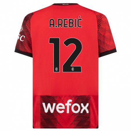 Kandiny Bambino Maglia Ante Rebic #12 Rosso Nero Kit Gara Home 2023/24 Maglietta