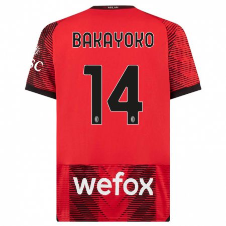 Kandiny Niño Camiseta Tiemoue Bakayoko #14 Negro Rojo 1ª Equipación 2023/24 La Camisa