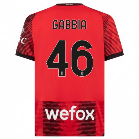 Kandiny Bambino Maglia Matteo Gabbia #46 Rosso Nero Kit Gara Home 2023/24 Maglietta