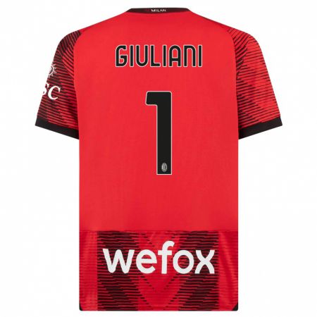 Kandiny Bambino Maglia Laura Giuliani #1 Rosso Nero Kit Gara Home 2023/24 Maglietta