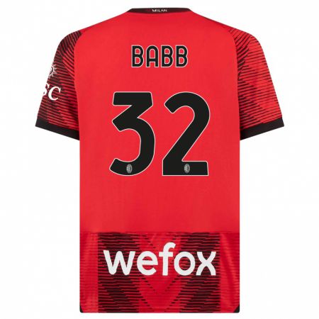 Kandiny Niño Camiseta Selena Delia Babb #32 Negro Rojo 1ª Equipación 2023/24 La Camisa