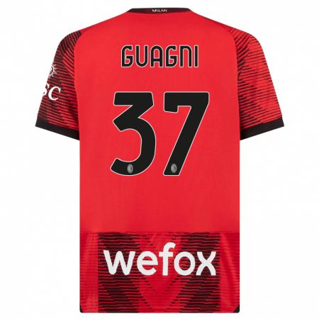 Kandiny Bambino Maglia Alia Guagni #37 Rosso Nero Kit Gara Home 2023/24 Maglietta