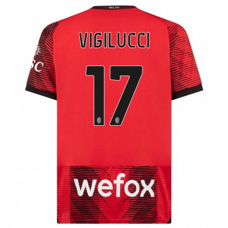 Kandiny Niño Camiseta Valery Vigilucci #17 Negro Rojo 1ª Equipación 2023/24 La Camisa