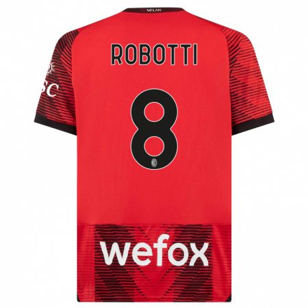 Kandiny Niño Camiseta Giovanni Robotti #8 Negro Rojo 1ª Equipación 2023/24 La Camisa