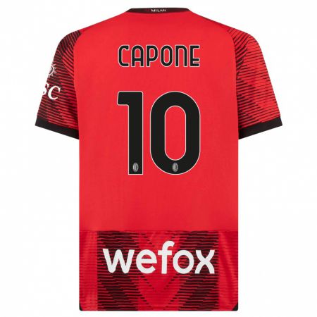 Kandiny Niño Camiseta Andrea Capone #10 Negro Rojo 1ª Equipación 2023/24 La Camisa