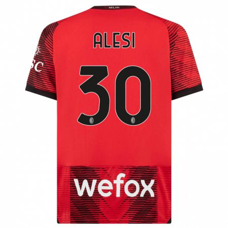 Kandiny Bambino Maglia Gabriele Alesi #30 Rosso Nero Kit Gara Home 2023/24 Maglietta