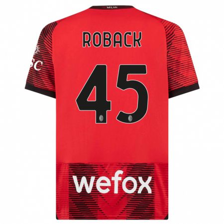 Kandiny Bambino Maglia Emil Roback #45 Rosso Nero Kit Gara Home 2023/24 Maglietta