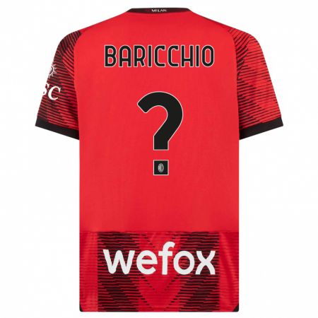 Kandiny Bambino Maglia Luca Baricchio #0 Rosso Nero Kit Gara Home 2023/24 Maglietta