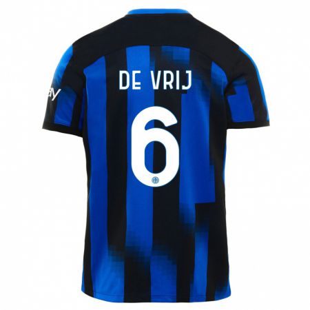 Kandiny Bambino Maglia Stefan De Vrij #6 Nero Blu Kit Gara Home 2023/24 Maglietta