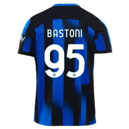 Kandiny Bambino Maglia Alessandro Bastoni #95 Nero Blu Kit Gara Home 2023/24 Maglietta