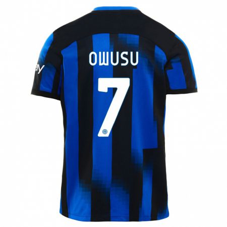 Kandiny Bambino Maglia Enoch Owusu #7 Nero Blu Kit Gara Home 2023/24 Maglietta