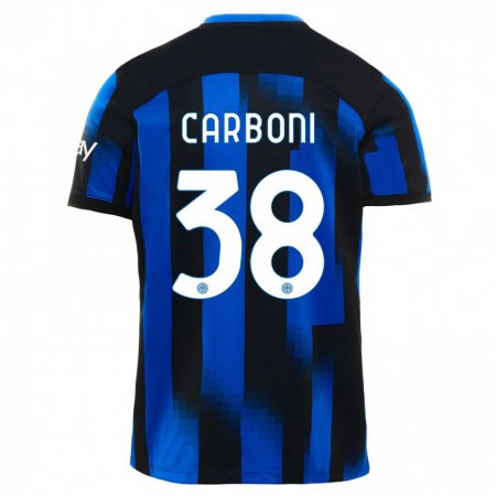 Kandiny Bambino Maglia Valentin Carboni #38 Nero Blu Kit Gara Home 2023/24 Maglietta