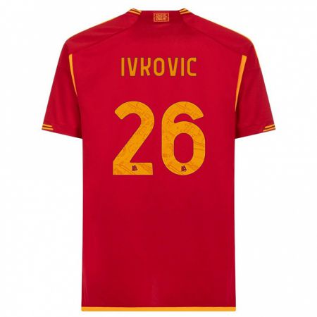 Kandiny Kinderen Mate Ivkovic #26 Rood Thuisshirt Thuistenue 2023/24 T-Shirt België