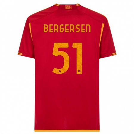 Kandiny Bambino Maglia Mina Bergersen #51 Rosso Kit Gara Home 2023/24 Maglietta