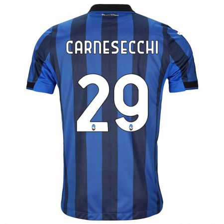 Kandiny Bambino Maglia Marco Carnesecchi #29 Nero Blu Kit Gara Home 2023/24 Maglietta