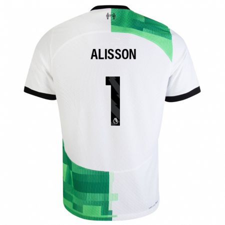 Kandiny Bambino Maglia Alisson #1 Bianco Verde Kit Gara Away 2023/24 Maglietta