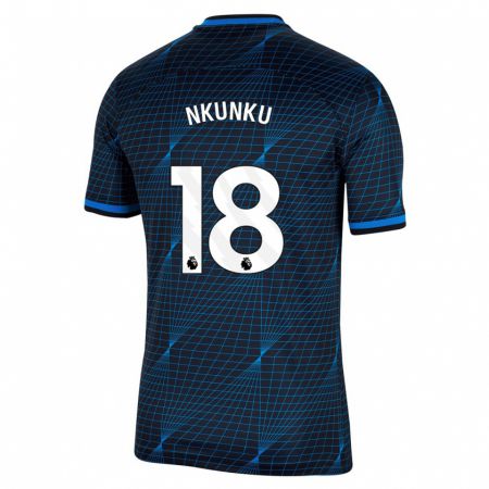 Kandiny Bambino Maglia Christopher Nkunku #18 Blu Scuro Kit Gara Away 2023/24 Maglietta