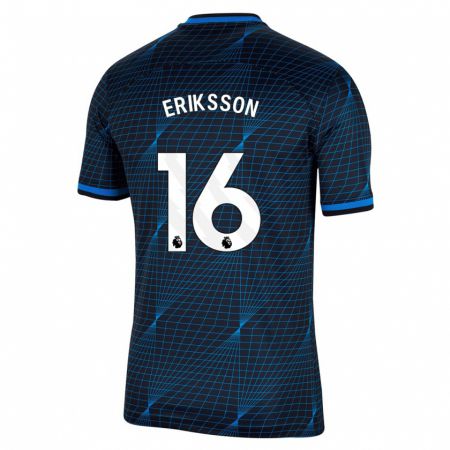 Kandiny Bambino Maglia Magdalena Eriksson #16 Blu Scuro Kit Gara Away 2023/24 Maglietta