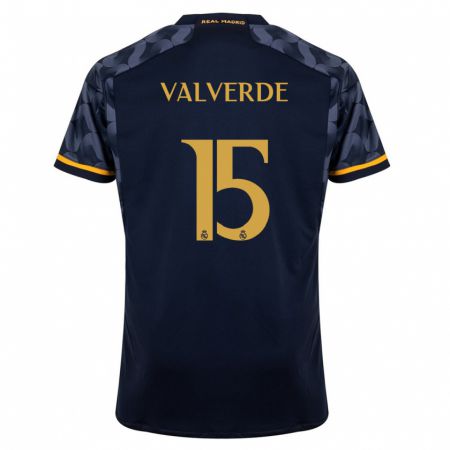 Kandiny Kinderen Federico Valverde #15 Donkerblauw Uitshirt Uittenue 2023/24 T-Shirt België