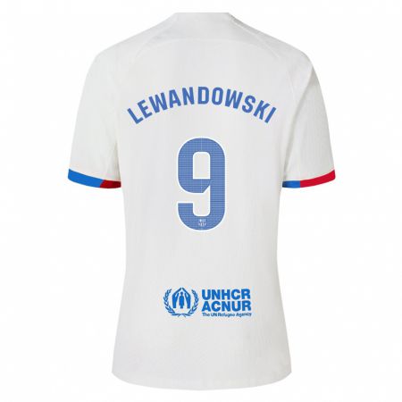 Kandiny Bambino Maglia Robert Lewandowski #9 Bianco Kit Gara Away 2023/24 Maglietta