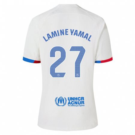 Kandiny Bambino Maglia Lamine Yamal #27 Bianco Kit Gara Away 2023/24 Maglietta