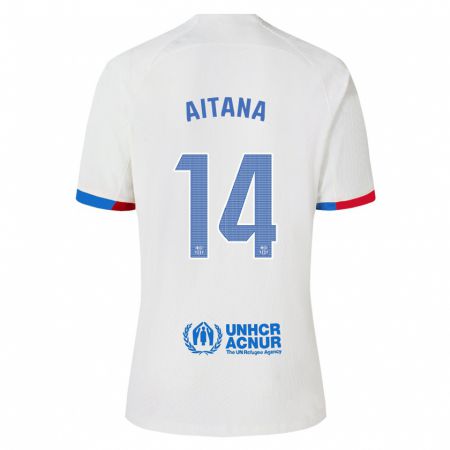 Kandiny Bambino Maglia Aitana Bonmati #14 Bianco Kit Gara Away 2023/24 Maglietta