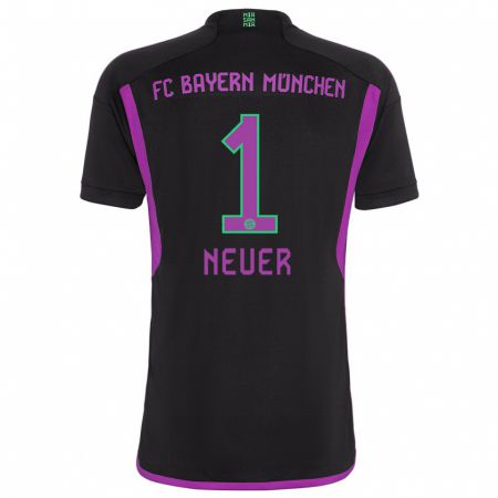 Kandiny Bambino Maglia Manuel Neuer #1 Nero Kit Gara Away 2023/24 Maglietta