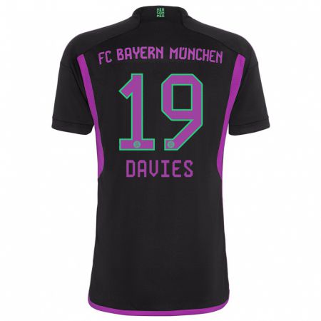 Kandiny Bambino Maglia Alphonso Davies #19 Nero Kit Gara Away 2023/24 Maglietta